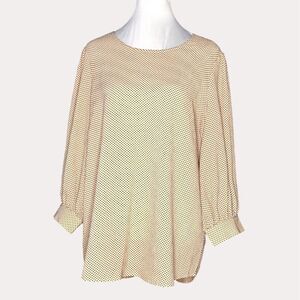 Adrianna Papell Flowy Blouse Polka Dot Sleeve Peach Black M NWOT